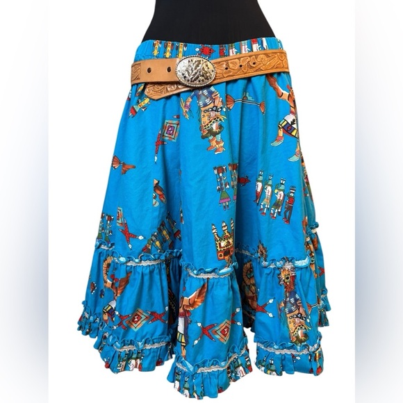 Vintage The Great American Square Dance Company Blue SW Aztec Circle Skirt - Picture 8 of 15